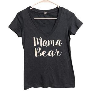 Super Soft Mama Bear Dark Gray White Short Sleeve V-Neck T Shirt Size Small